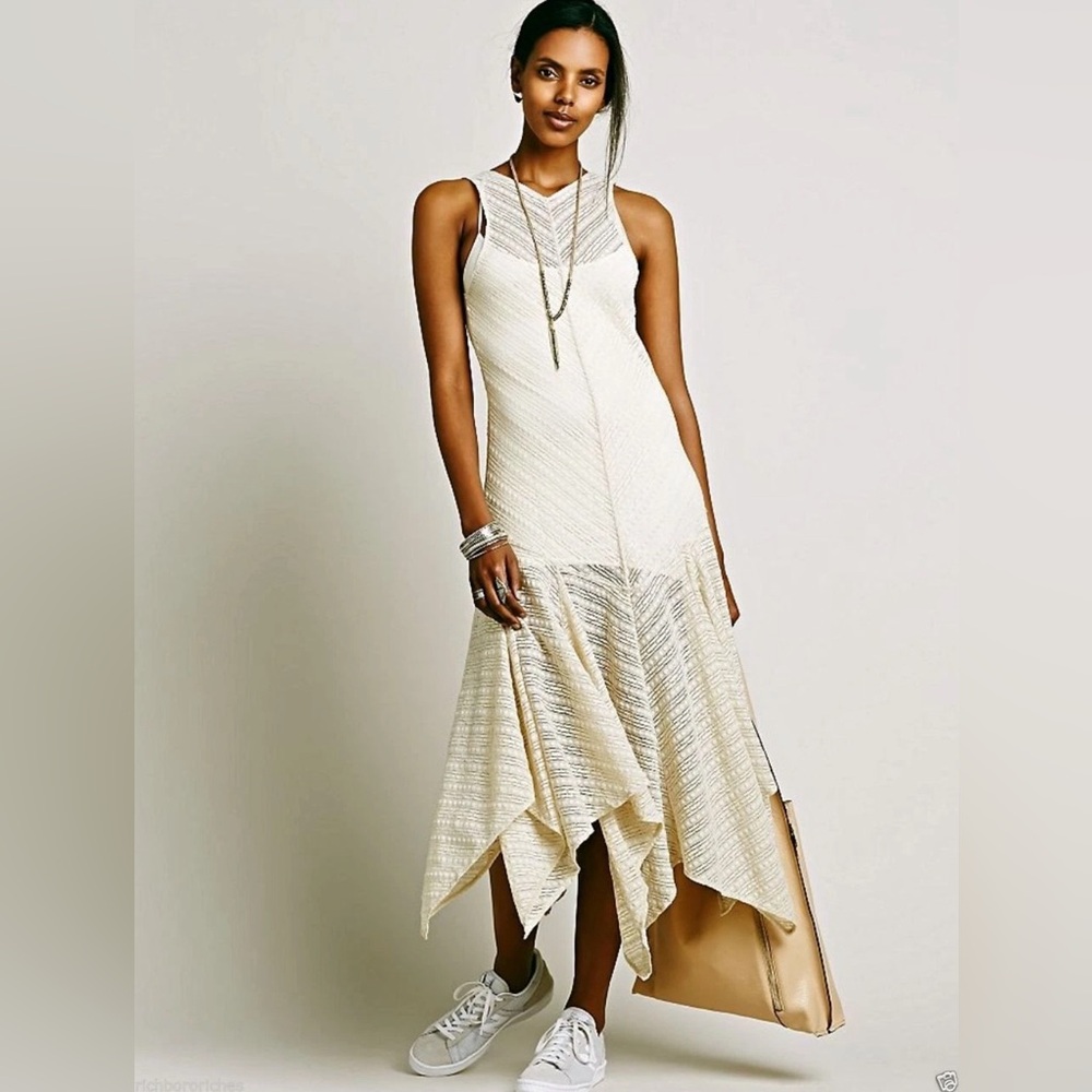 Free People Intimately Lila Lace Maxi Slip Dress Ivory Sheer XS RETAIL $98 NWOT